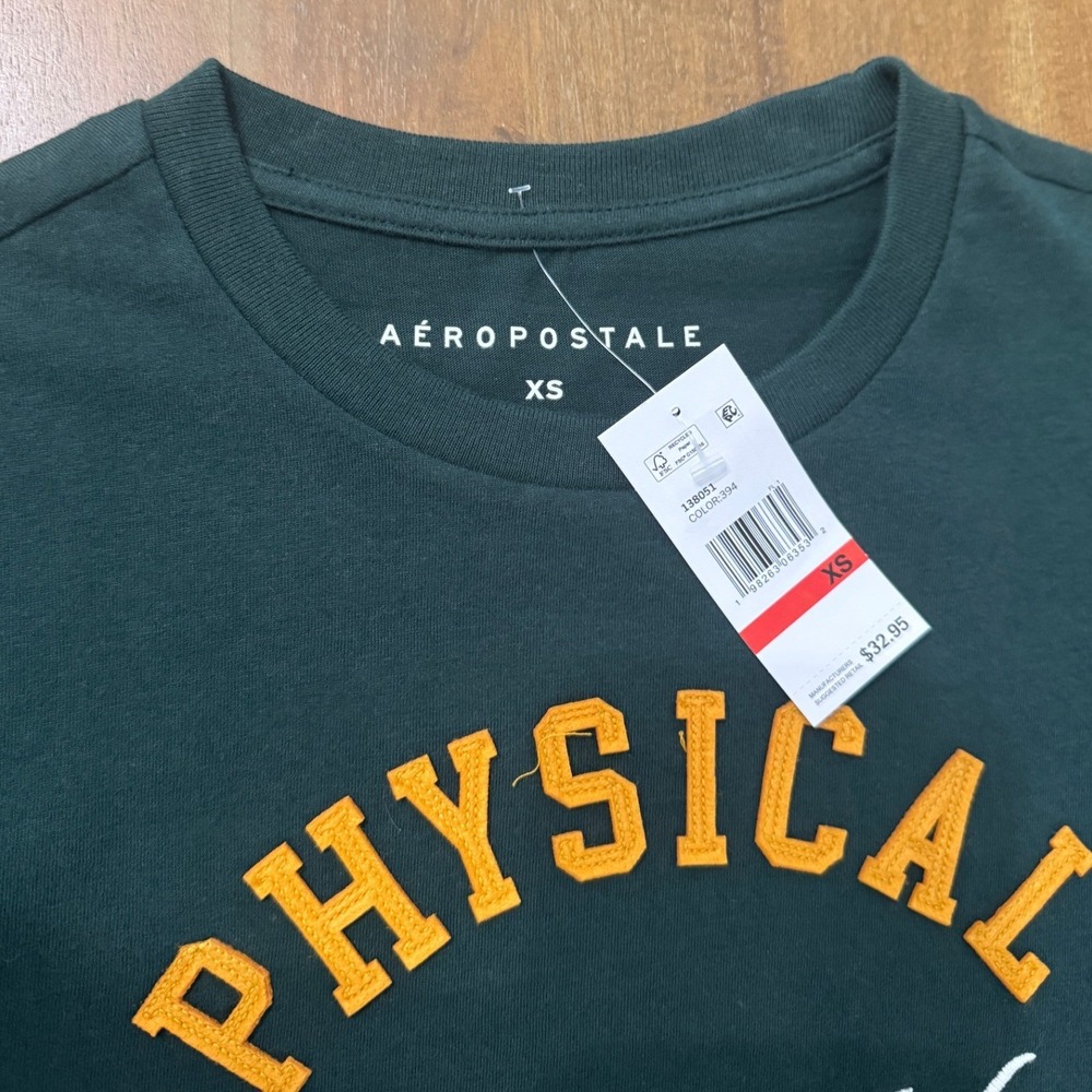 NWT Aeropostale Physical Education Graphic Tee XS Green Short Sleeve Shirt - Picture 6 of 7